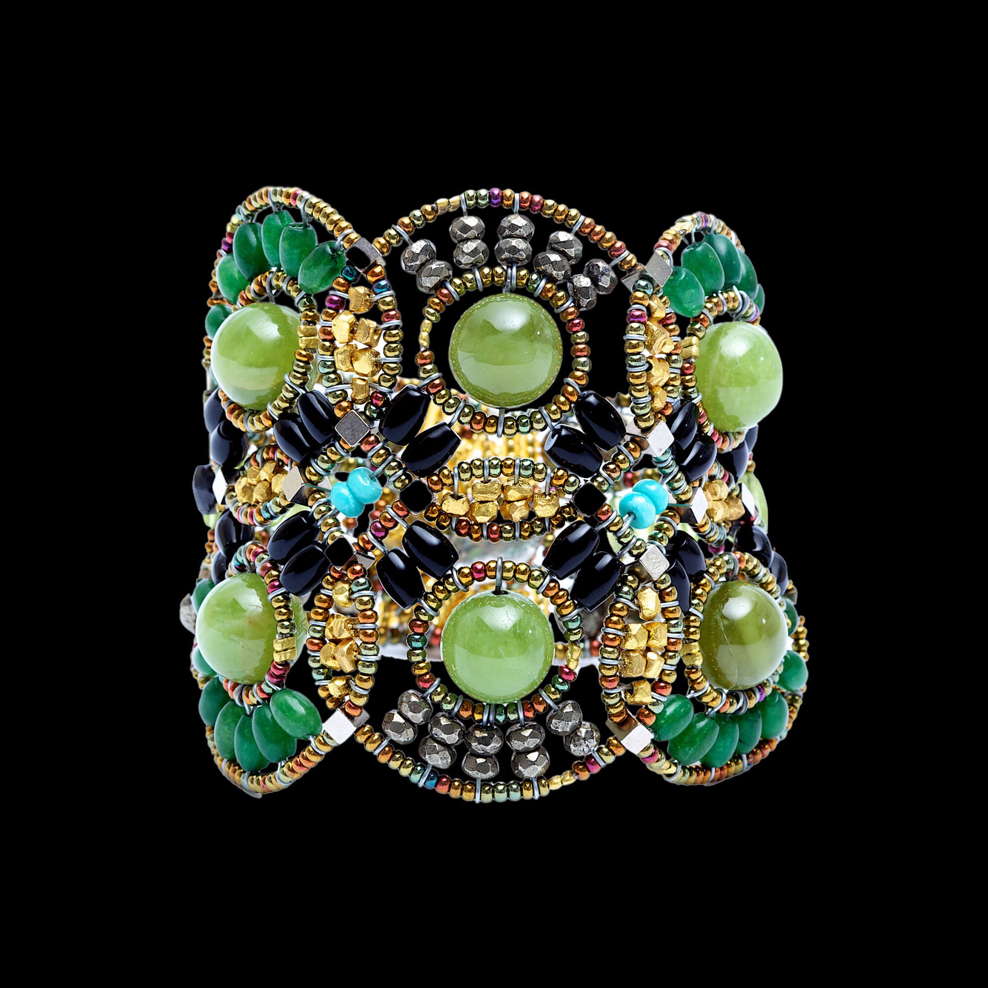 Handmade Italian Cosmic bracelet with jade, garnet, onyx, peridot, pyrite, brass, turquoise, spinel, silver and Murano glass beads. ZIIO. Featured brand. FRIDA | Fine Jewellery.jpg