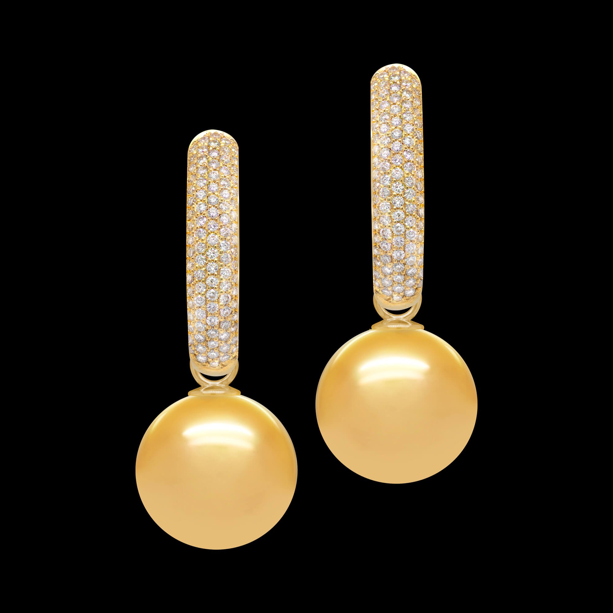 Custom 18kt yellow gold drop earrings with golden south sea pearls and detachable diamonds hoops. Front. FRIDA | Fine Jewellery.jpg