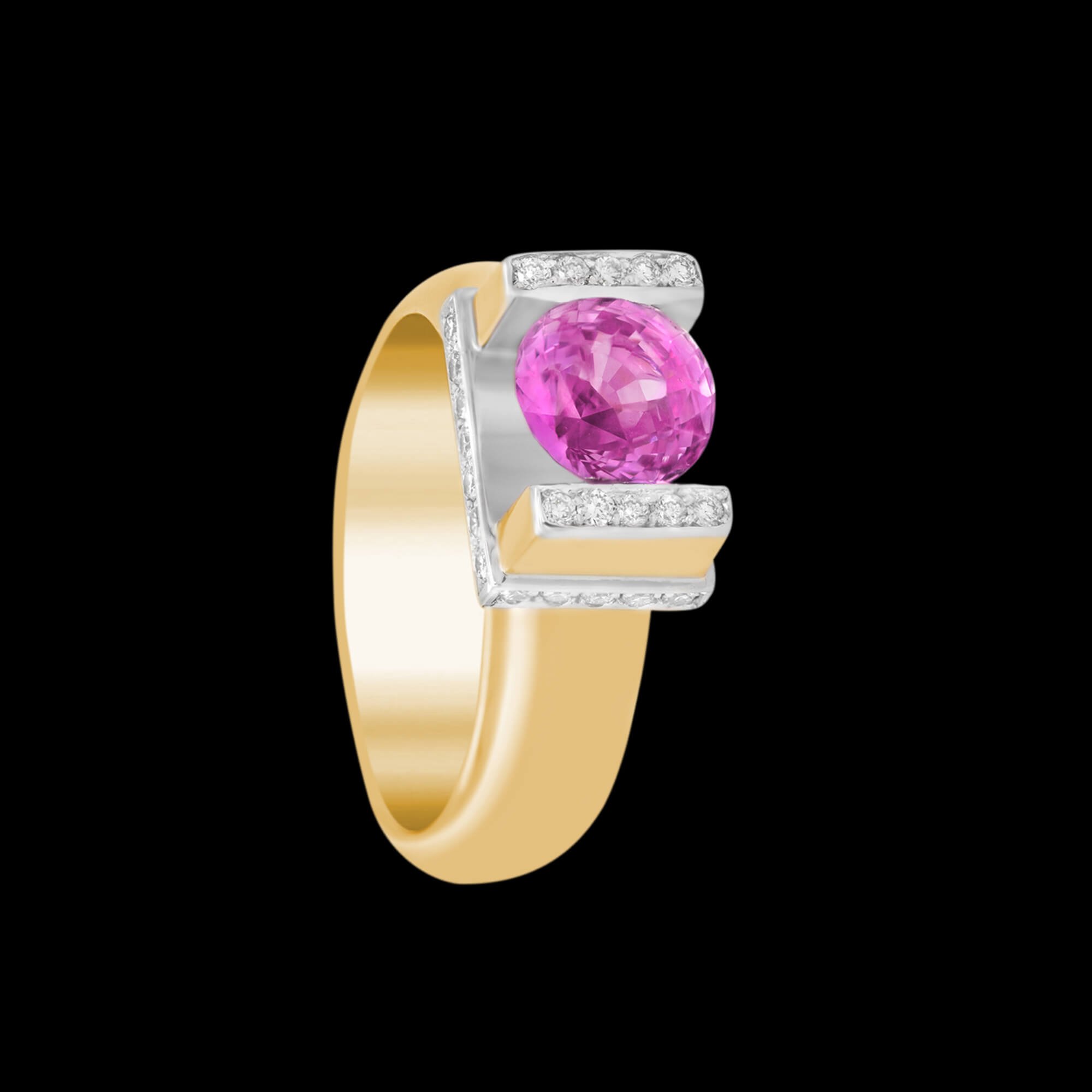 Custom 18kt yellow gold Luna ring with a pink sapphire and diamonds | Celestial Collection. FRIDA | Fine Jewellery..jpg