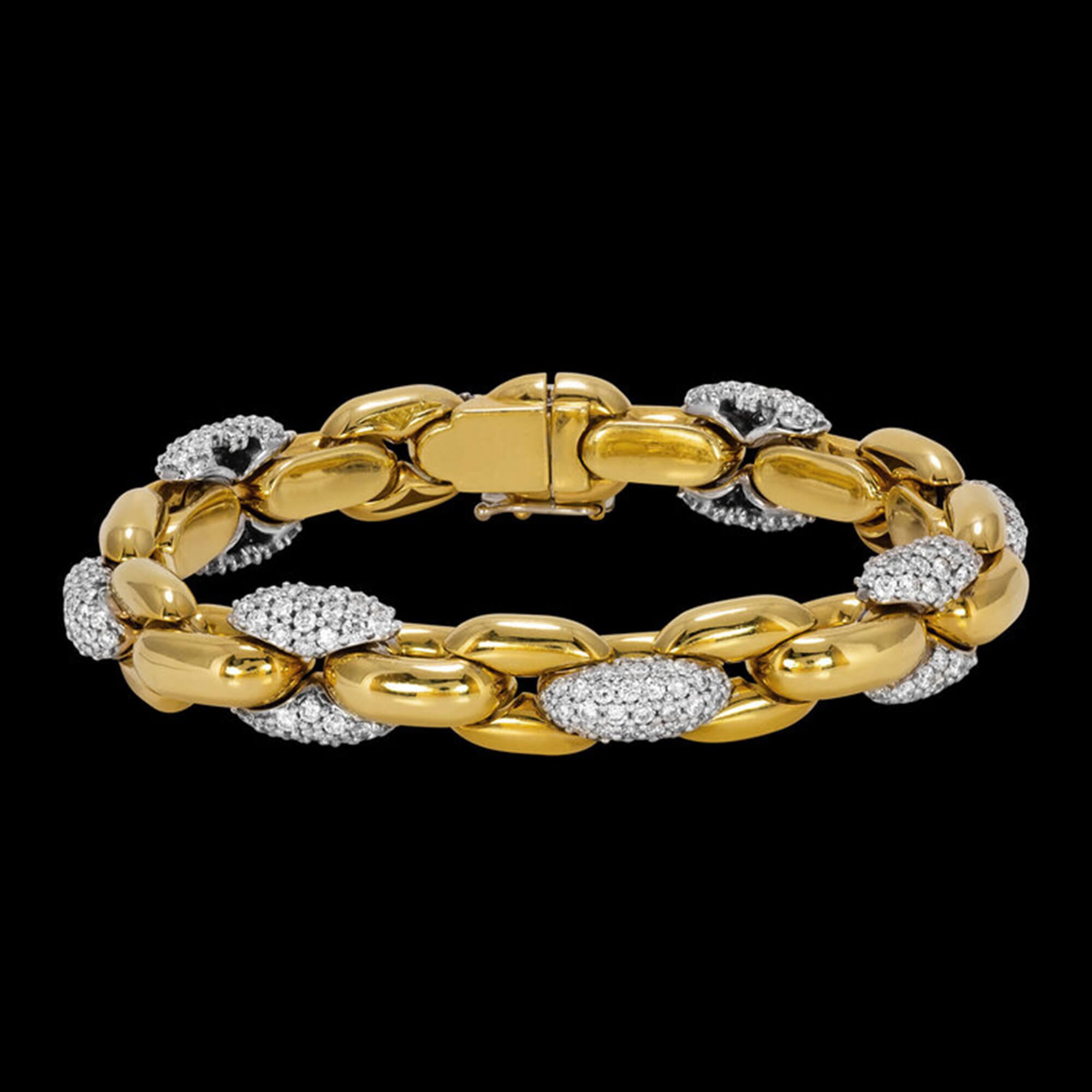 Custom 18kt yellow gold solid multi diamond link bracelet set in white gold. FRIDA | Fine Jewellery.jpg