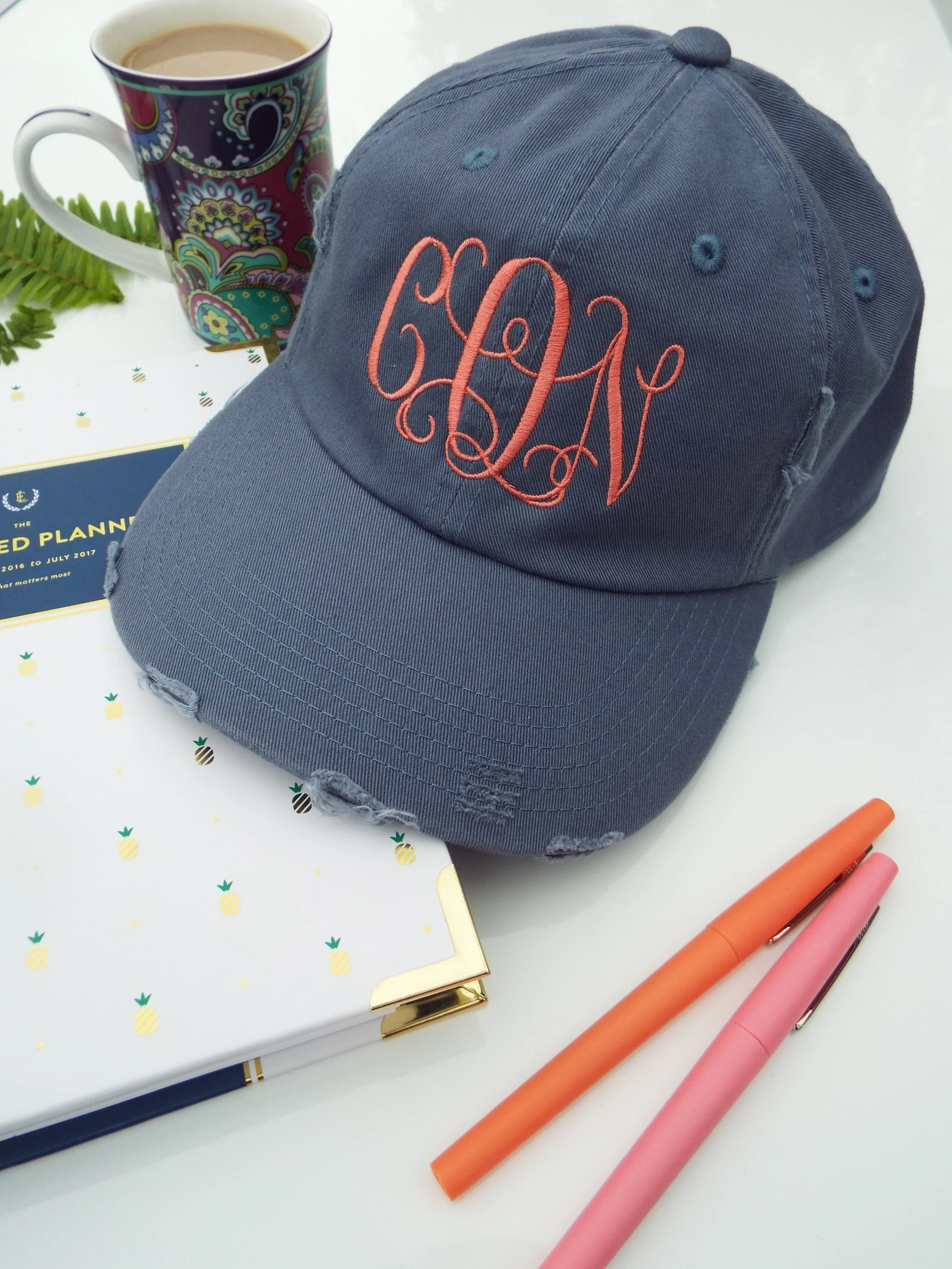 distressed monogram hat