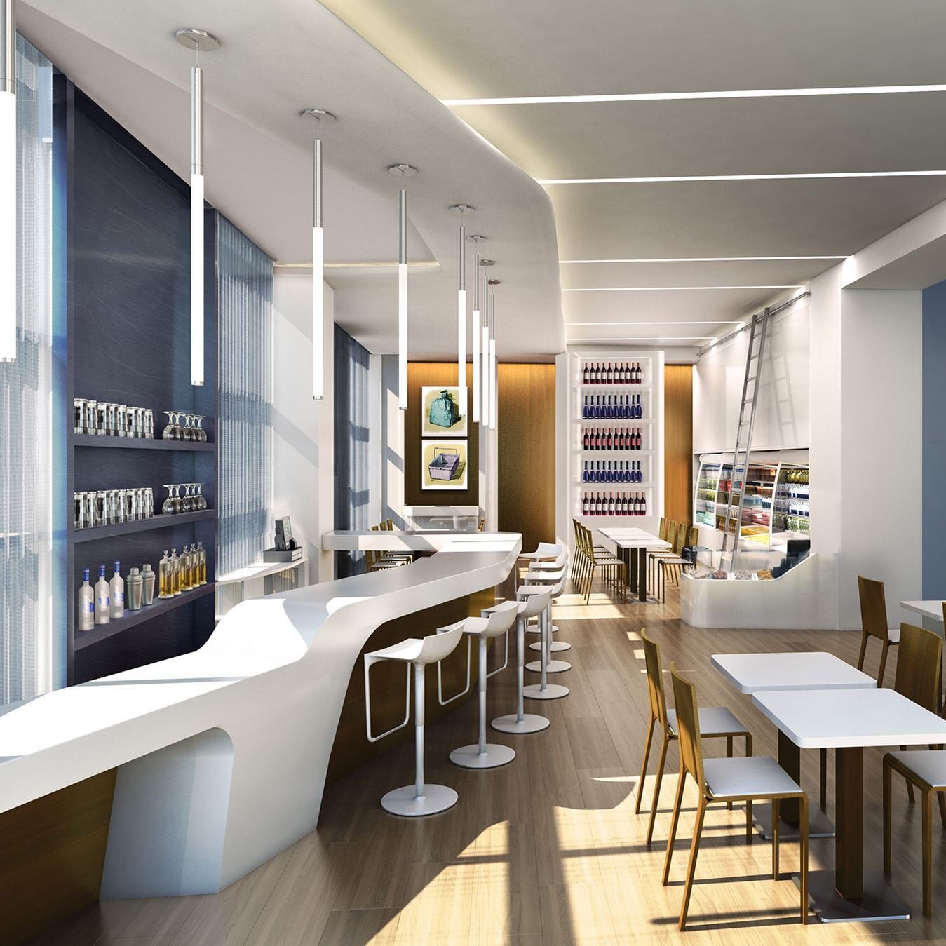 The luxurious Beachwalk Elite Hotels and Resorts features a number of high-end amenities. Michael Wolk Design was brought in to work within the existing design to create The Bistro &amp; Market, along with the social room. The sleek design was inspir