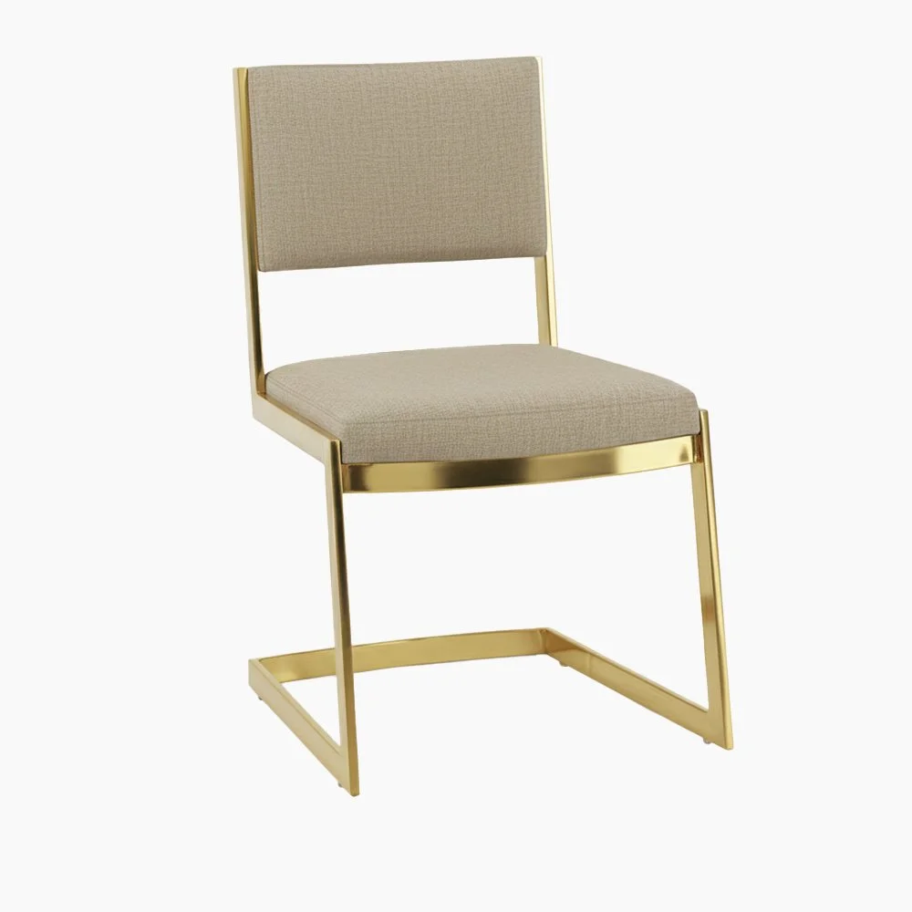 Chicago Dining Chair, modern brass frame and khaki upholstery