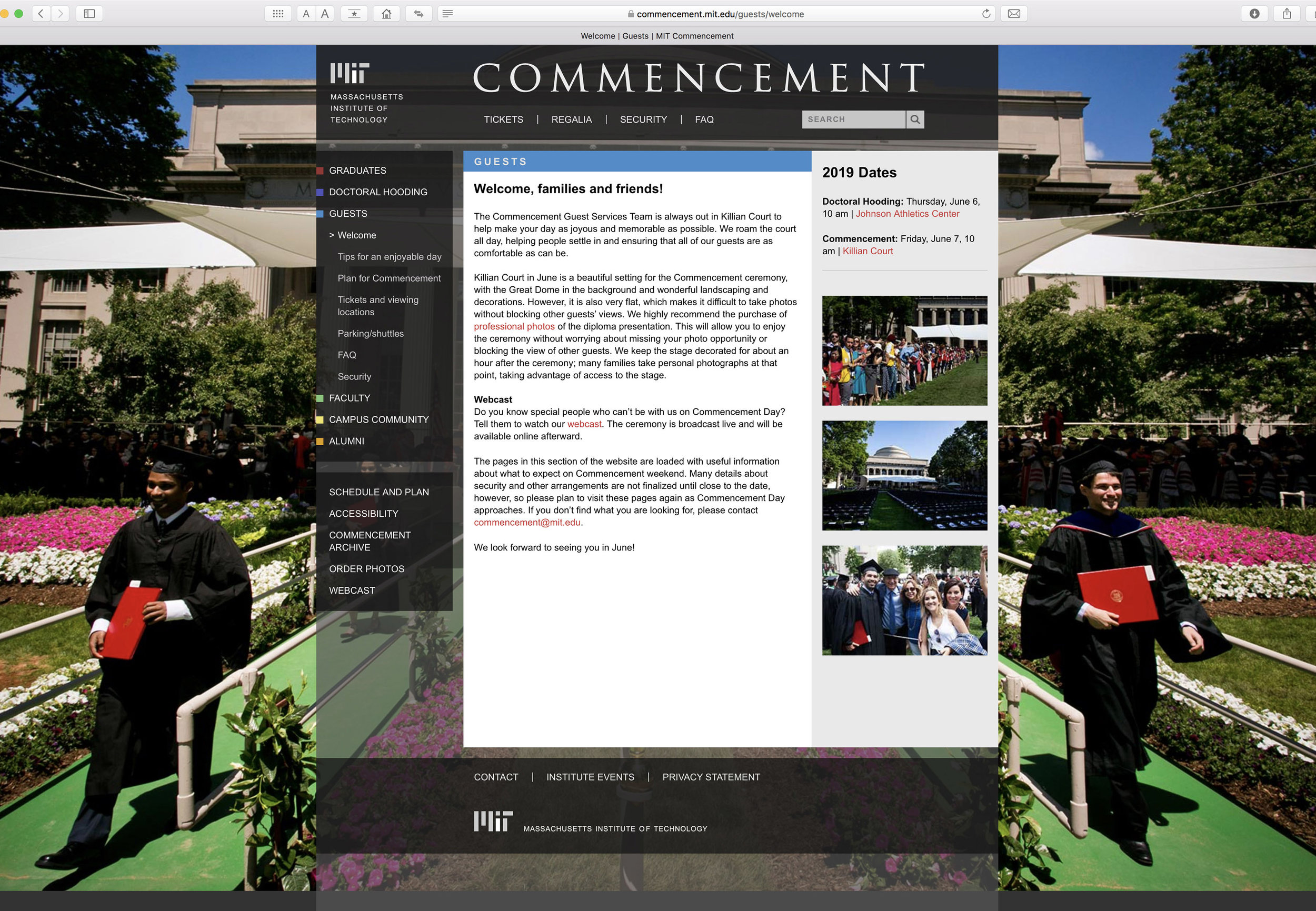 MIT Commencement website, level 2