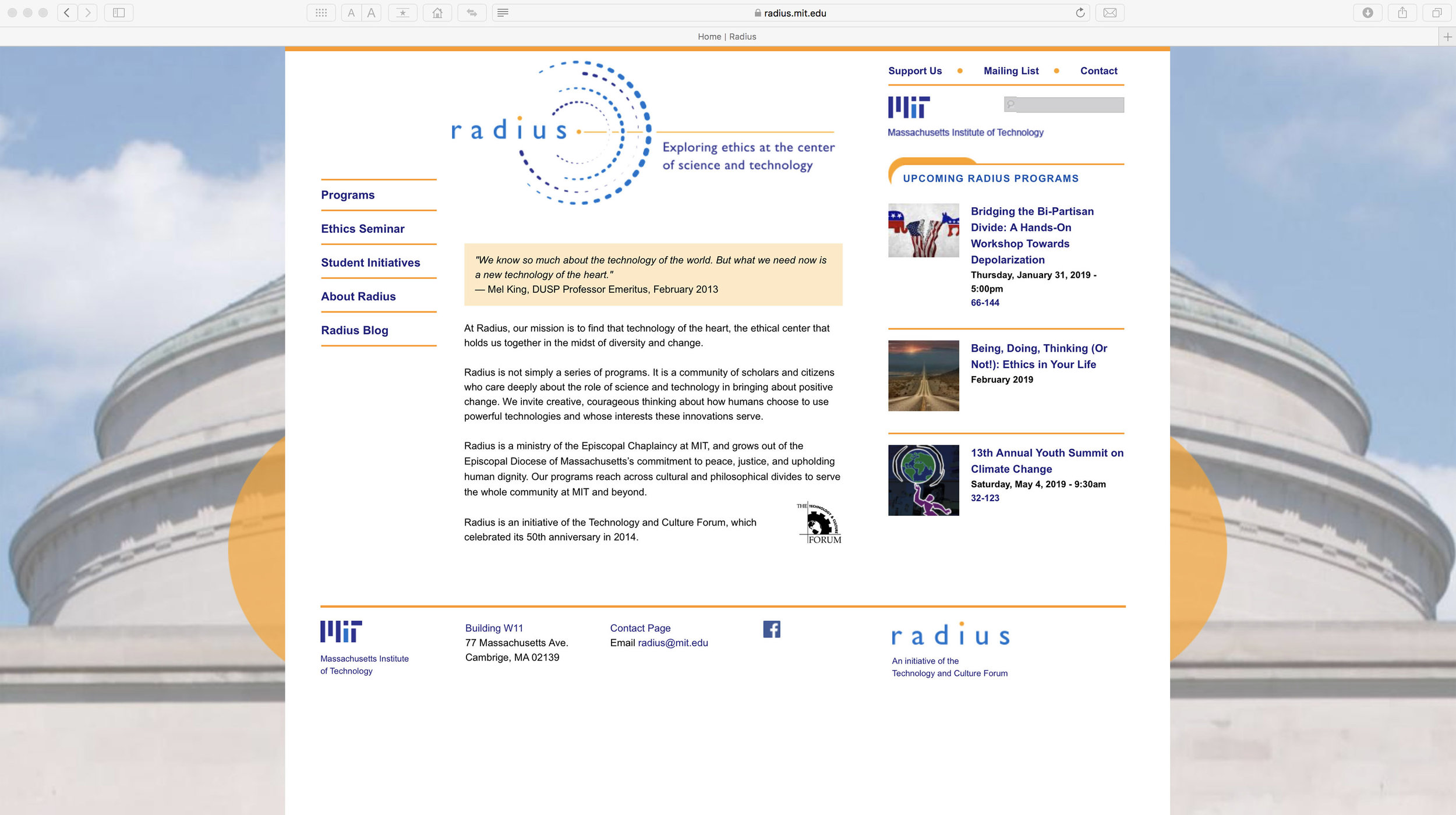 Radius, home page