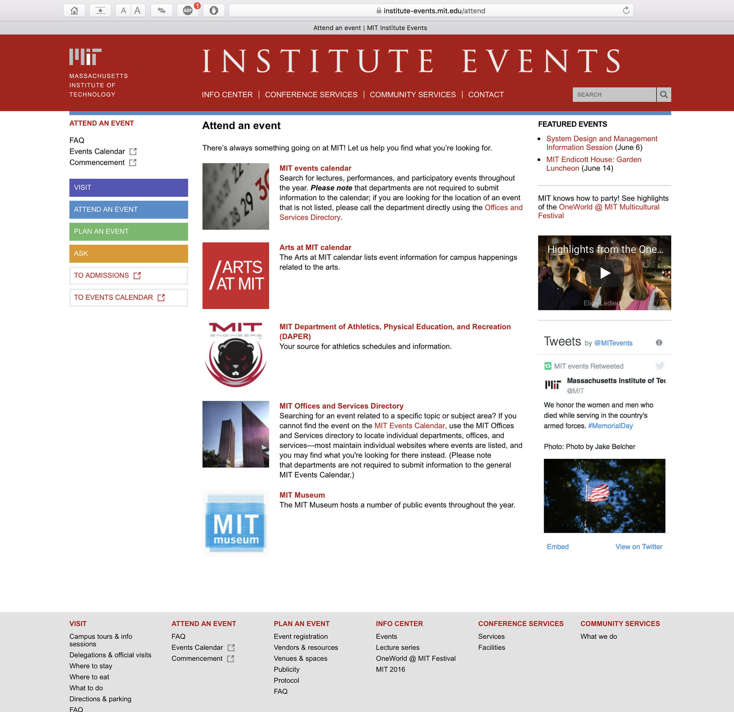 MIT Institute Events, 2nd level page