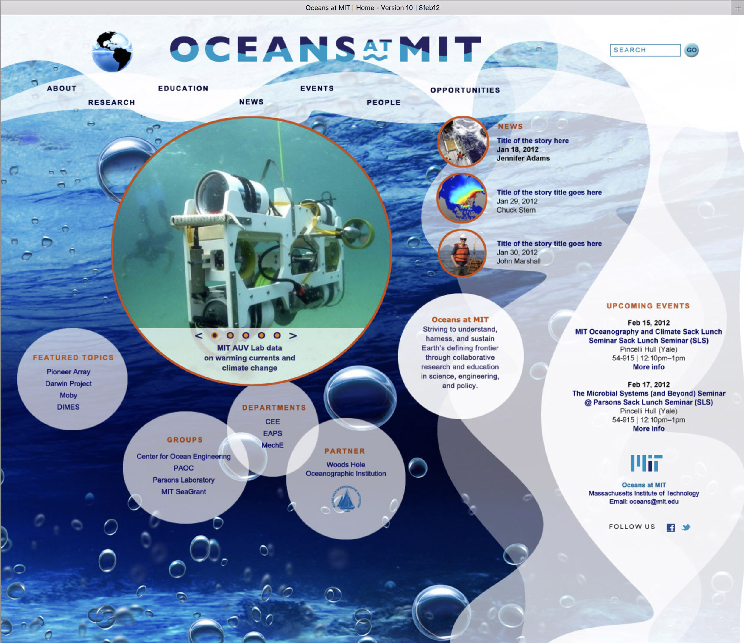 Mockup for Oceans at MIT website, 1 of 3