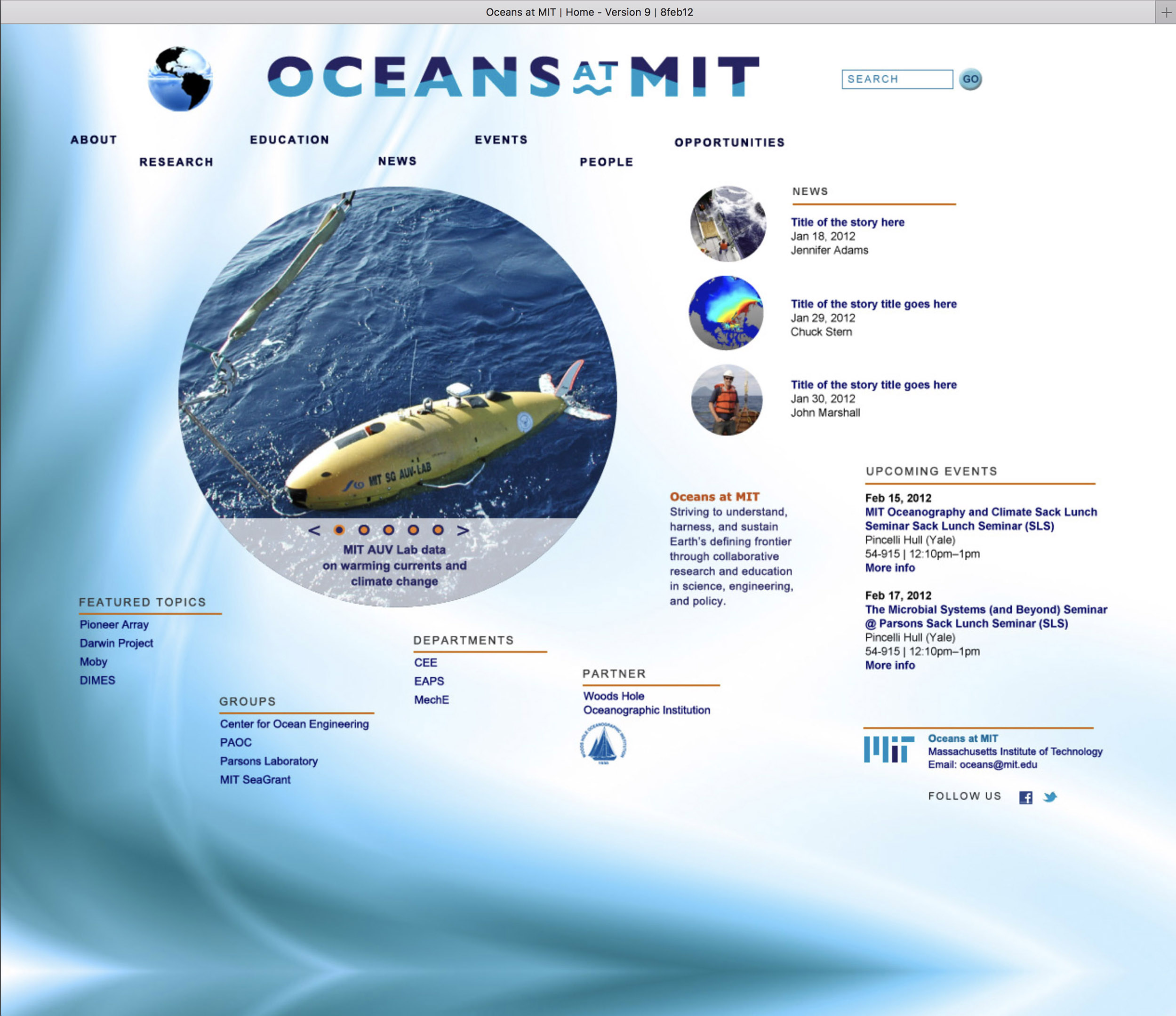 Mockup for Oceans at MIT website, 2 of 3