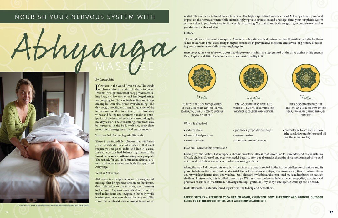 I am honored to be featured in this month's edition of @onedegreemagazine.

#ayurvedicbodywork 
#nurtureyournervoussystem #ayurvedawellness #ayurvedicbodyworker #rejuvenate