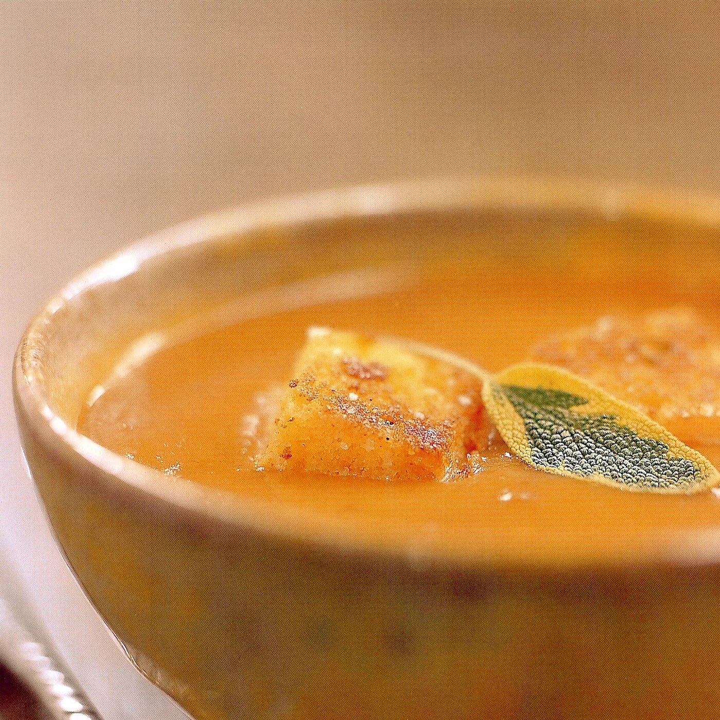 Roasted Butternut Squash Soup with Tomatoes, Thyme, and Corn Bread Croutons.jpg
