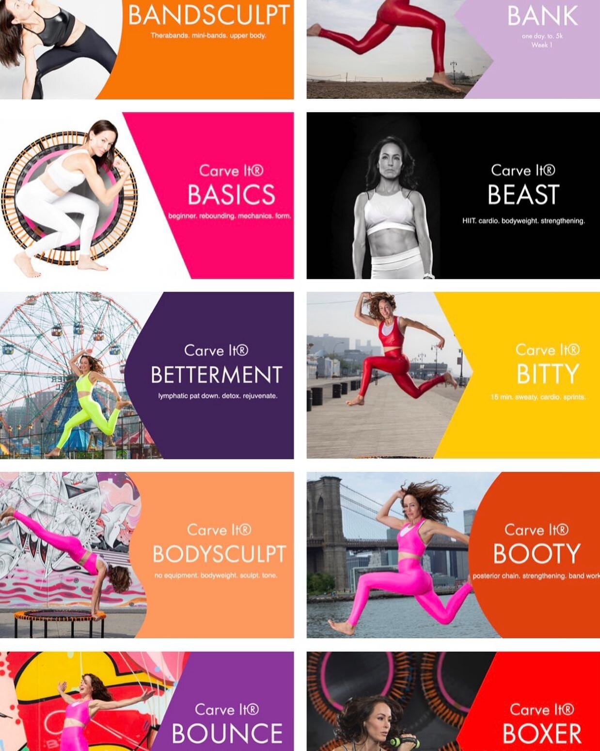 Carve It&reg; Fitness + Wellness - focused 100% on crafting the most creative, science-based, effective and FUN rebounding fitness classes out there. Rebound anywhere + anytime with our virtual platform. From my 🤍to yours. 
~~~~
10 class types, 450+