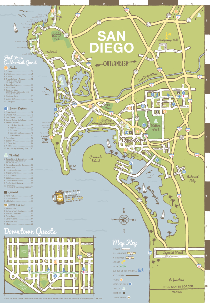   DELIVERABLES  Logo Development &amp; Design Branding Icons Hand Illustrated Map San Diego Tour Guide  + + + + + 