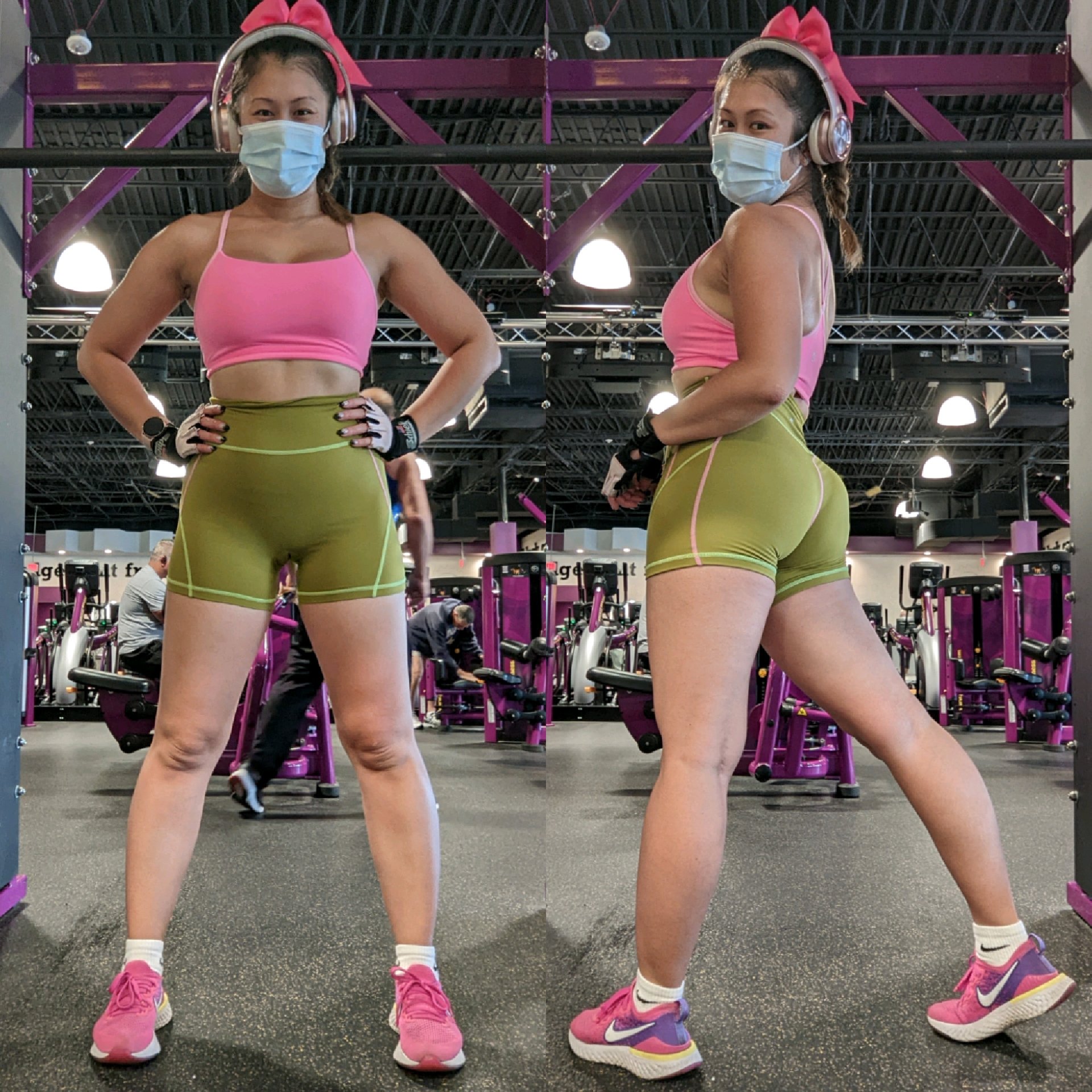 I went to a new gym in booty scrunch leggings & just a sports bra - it was  a huge mistake, the color was the worst part