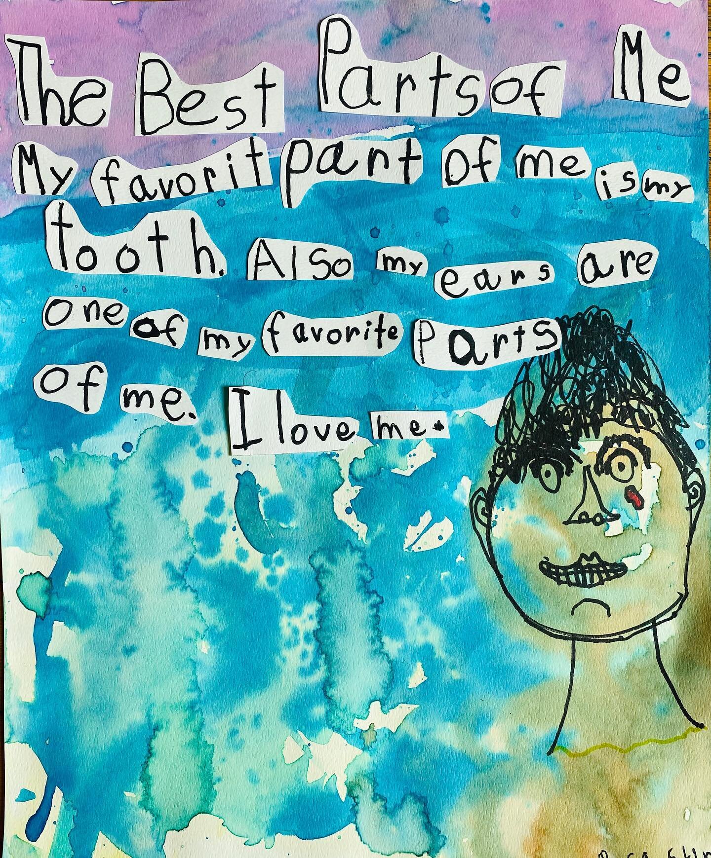 The Best Parts of Me Self-Portraits: Liquid watercolor paints, permanent markers on watercolor paper. What&rsquo;s your favorite part of you?
💫
I love listening to and observing the kids as they reflect on what&rsquo;s awesome about themselves. They