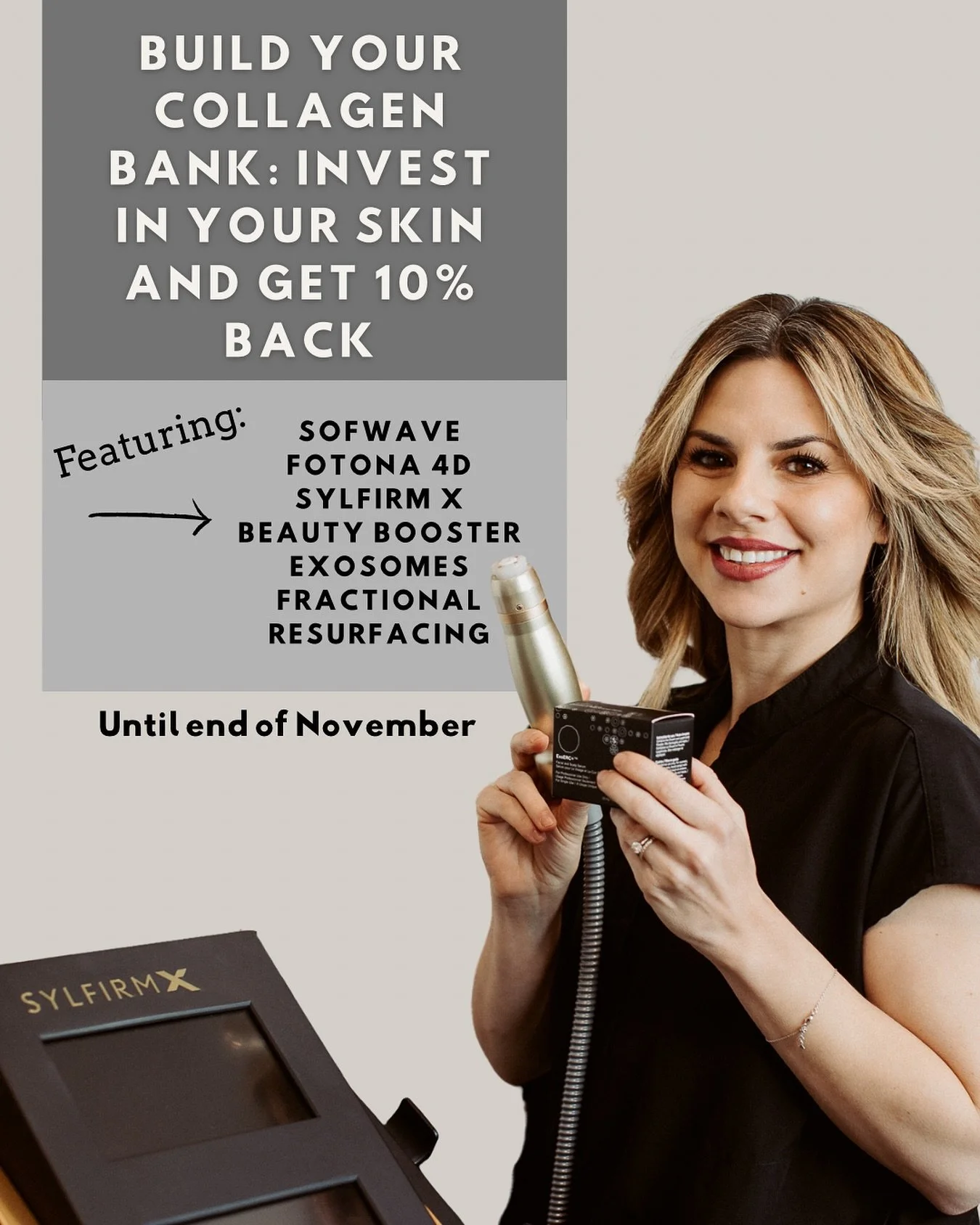 Collagen boost alert! We're offering 10% back in MW Gift Cards on collagen stimulating treatments this fall. Don't let collagen depletion get you down - our clinic has various options to lift and firm your skin. Hurry, offer ends November 30th! Valid