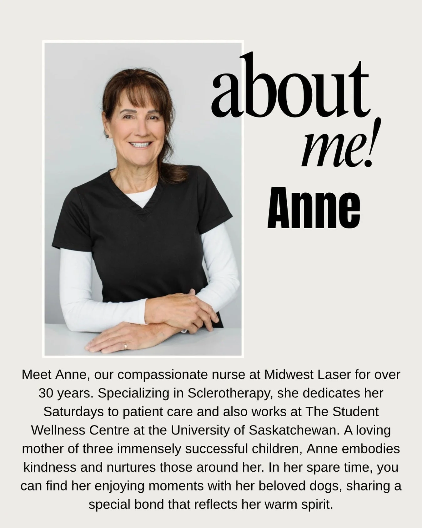 ✨ Meet Anne, our incredible nurse at Midwest Laser! With over 30 years of experience, she&rsquo;s a sclerotherapy superstar who spends her Saturdays making patients feel their best. 🌟 When she&rsquo;s not at the clinic, you&rsquo;ll find her at The 