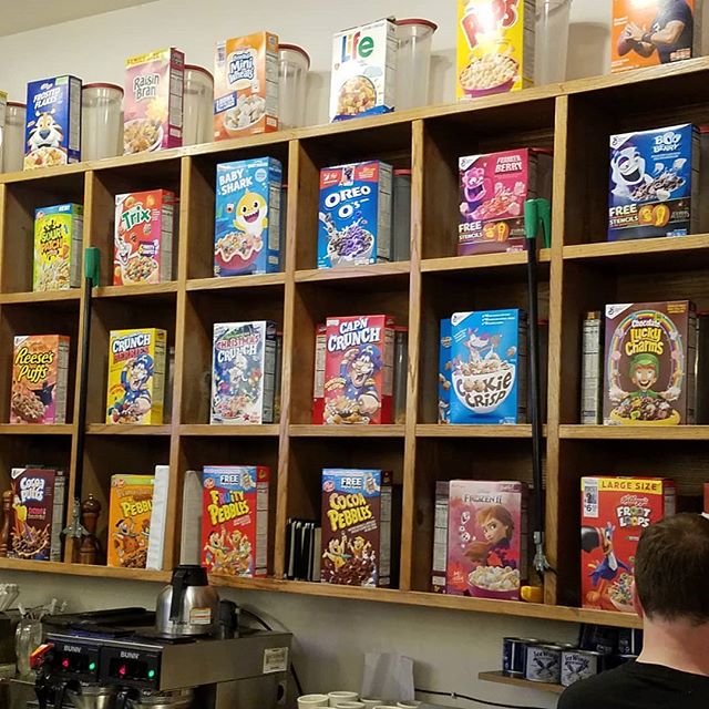 The wall of cereal at Glenn's Cafe near our home in Chicago #chicago