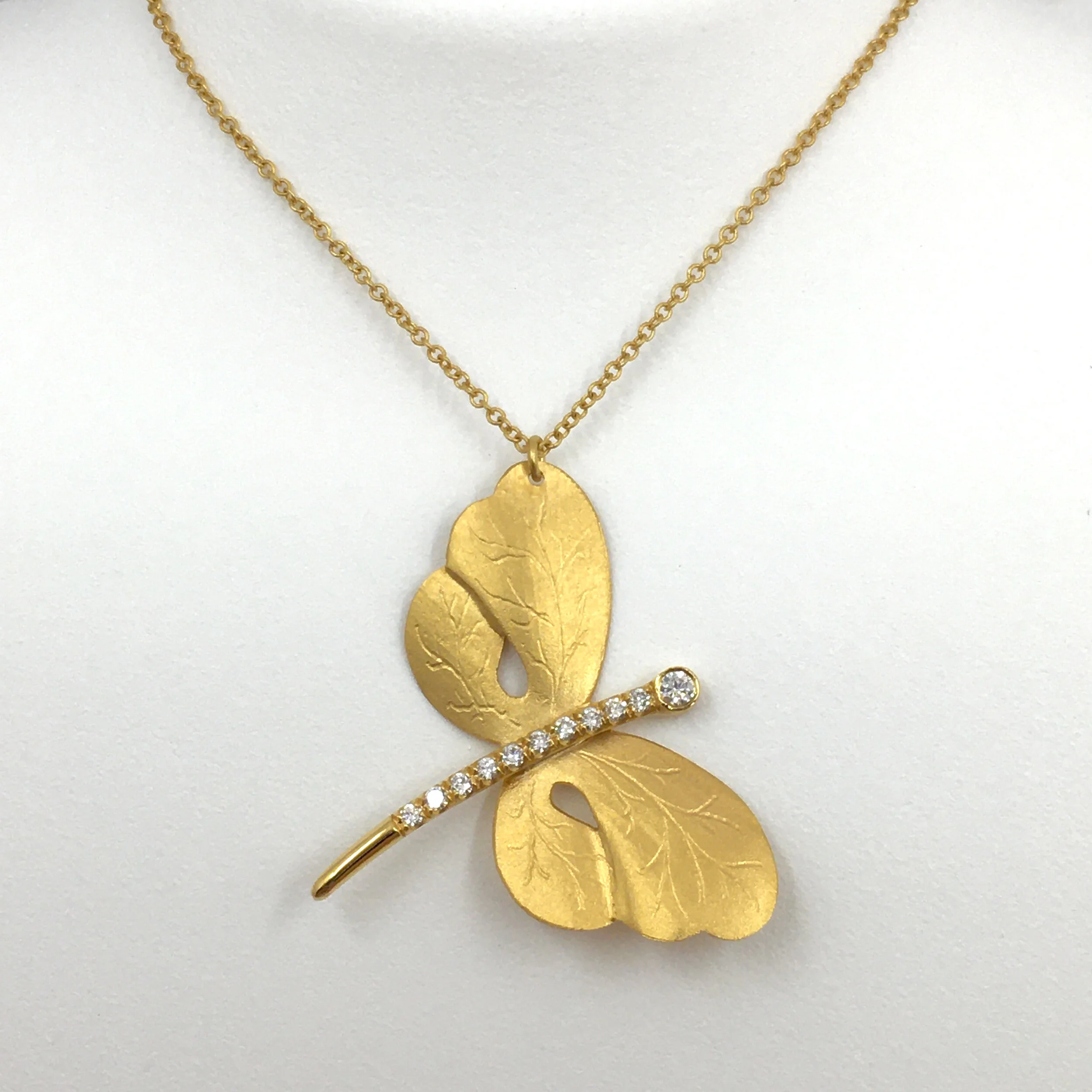 14K Yellow Gold Diamond Dragonfly With 24K Satin Finish Overlay