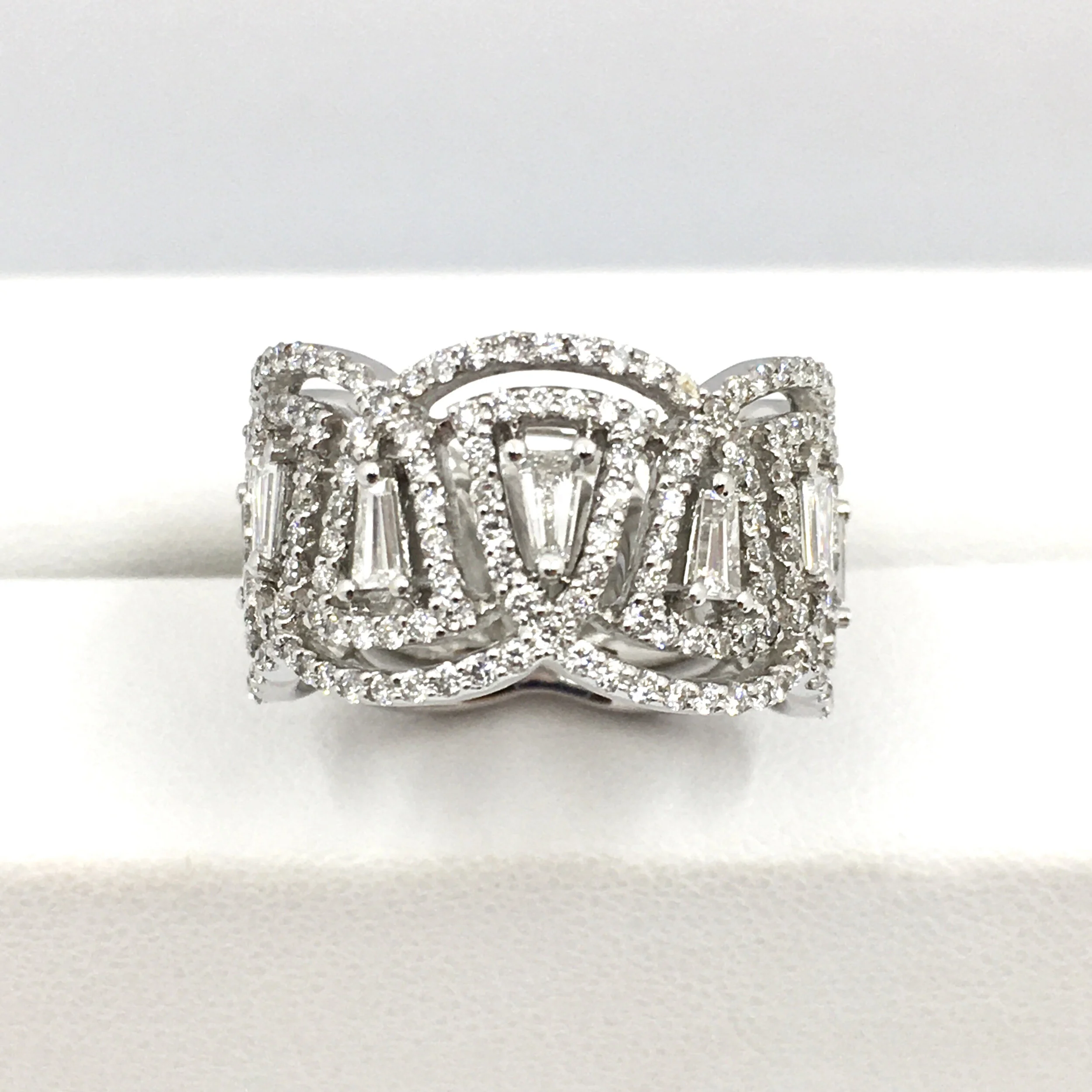 18K White Gold &amp; Fancy Shaped Diamond Wide Band
