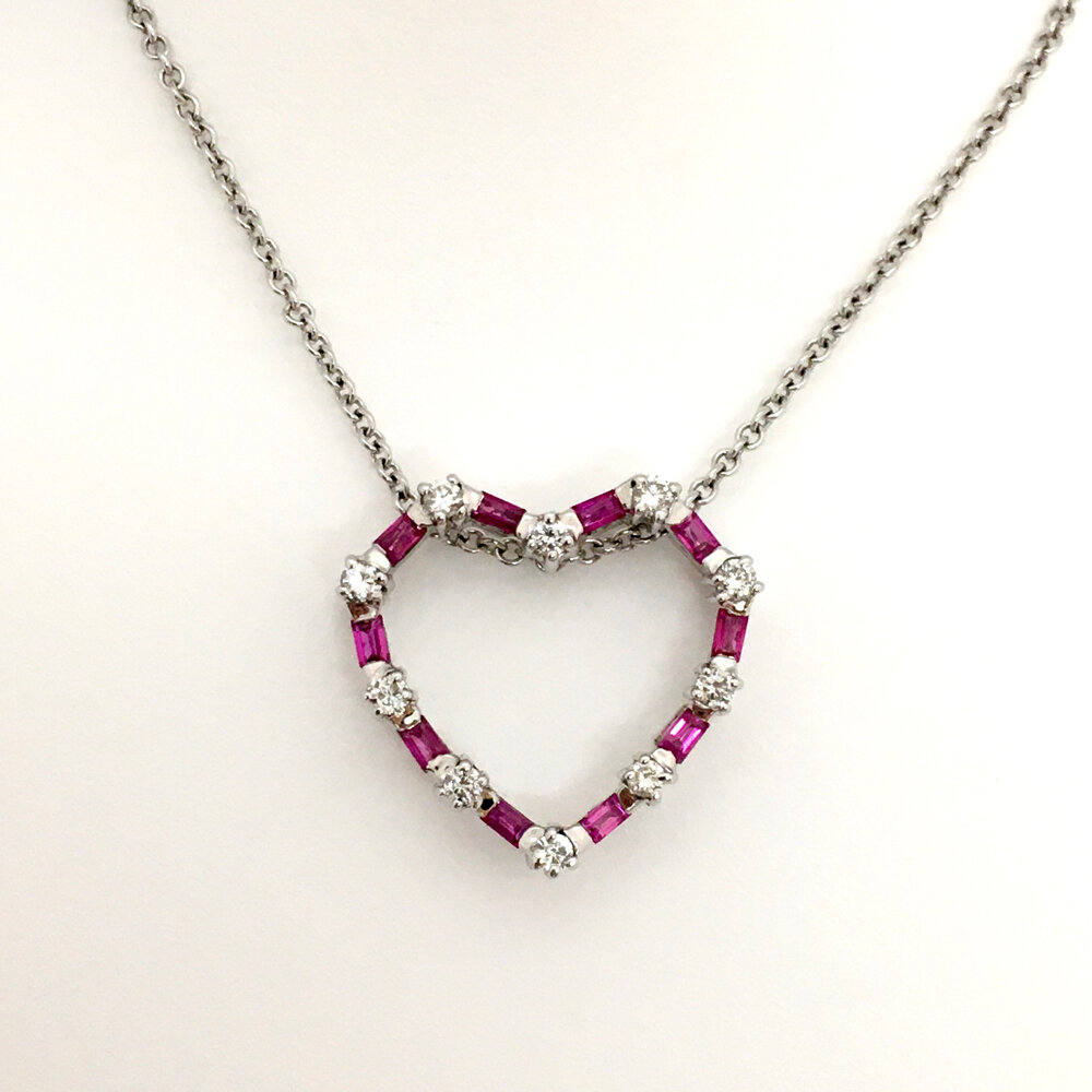 Tiffany & Co. Pink Sapphire and Diamond Heart Necklace 