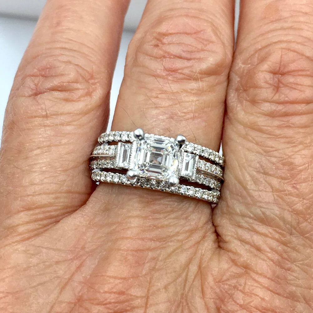 14K White Gold Elegant Asscher Cut Diamond Engagement Ring With