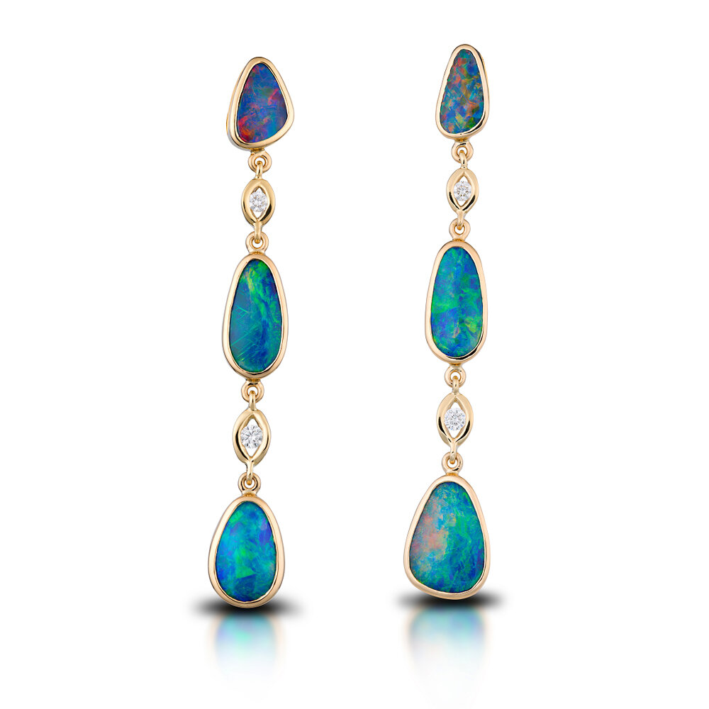 gennembore For nylig Lykkelig 18K Yellow Gold Australian Opal & Diamond Earrings — Bradley's Jewelers