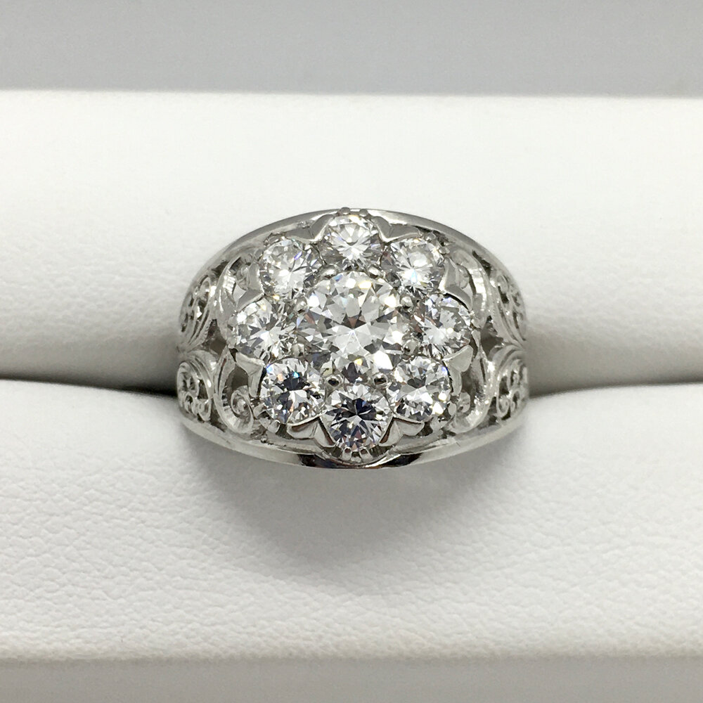 Platinum and Diamond Antique Deco Era Cluster Dome Band