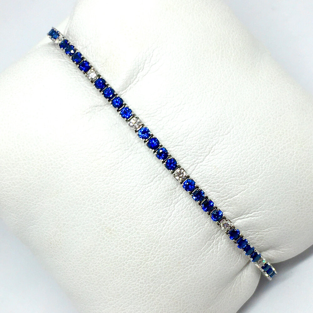 10 Carat Blue Sapphire & Diamond Tennis Bracelet 14K Gold