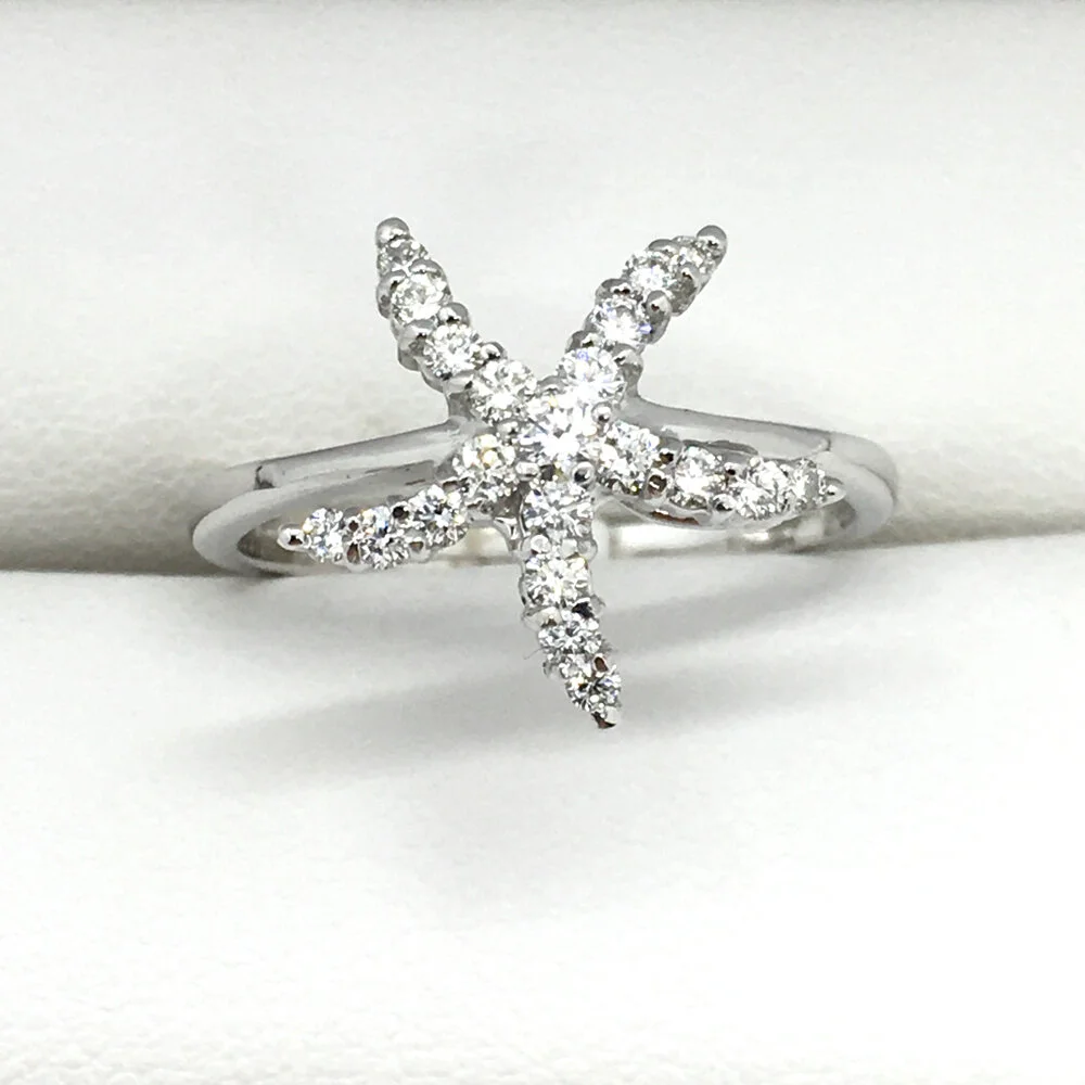 14K White Gold Diamond Starfish Ring