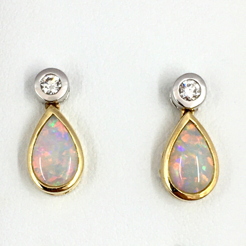 Details about   Real 14kt Yellow Gold Opal and Diamond Earrings