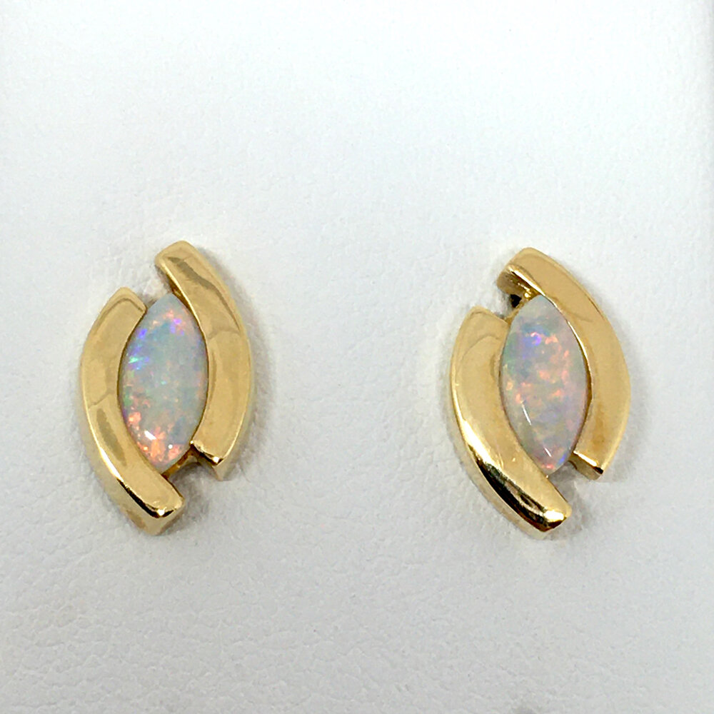 14K Yellow Gold Opal Marquise Earrings