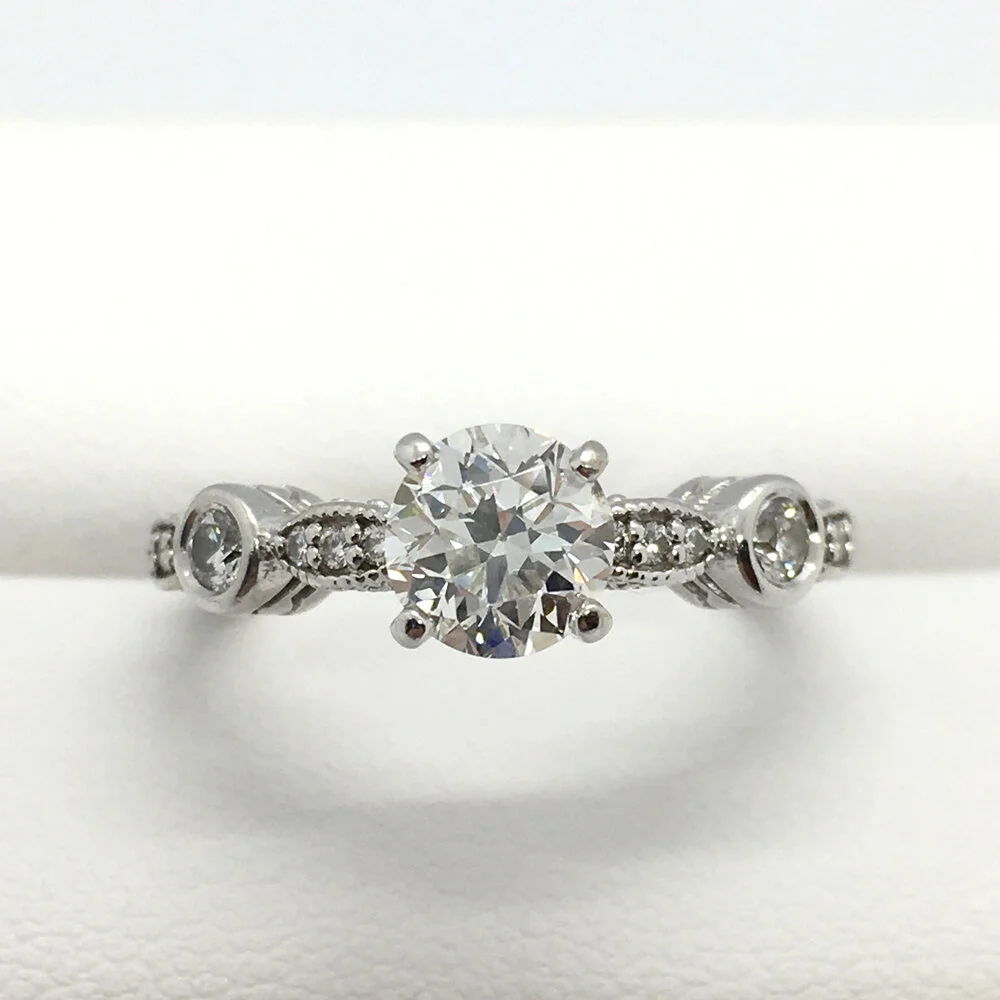 18K White Gold and Diamond Vintage Inspired Solitaire
