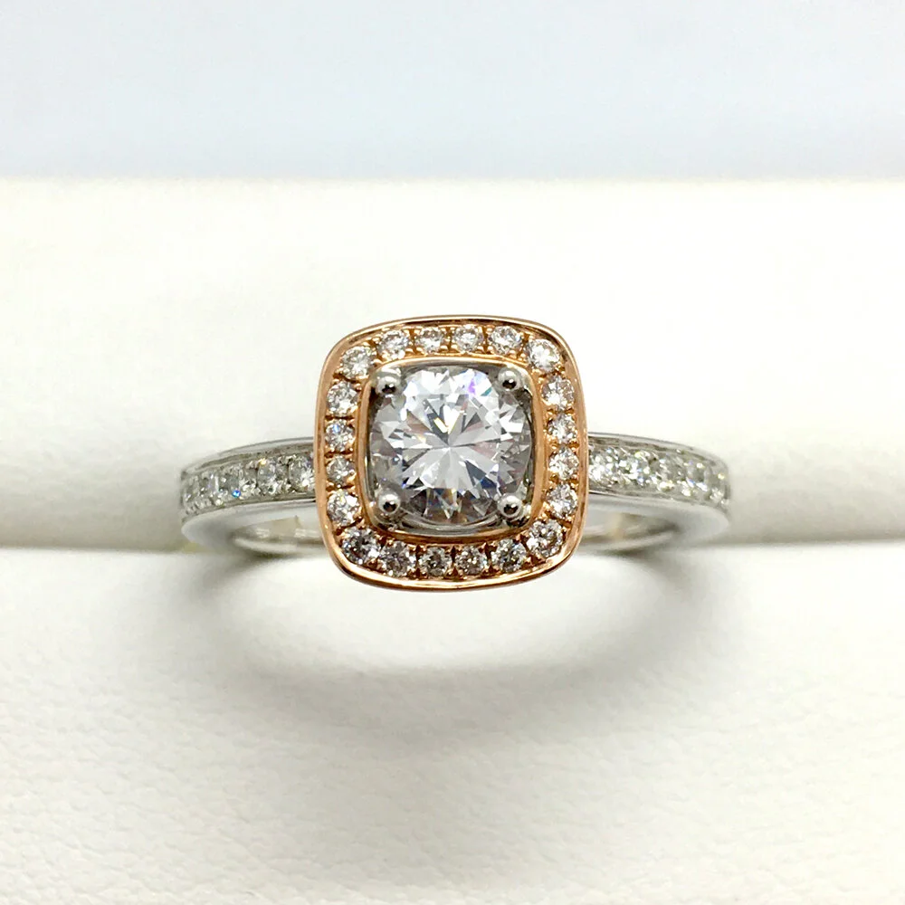 White Gold Engagement Ring With Rose Gold Wedding Band The Cora