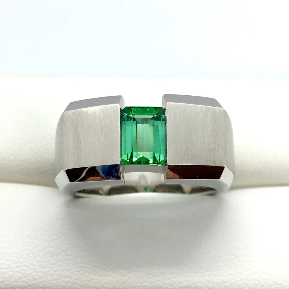 14K White Gold and Paraiba Tourmaline Custom Gents Ring