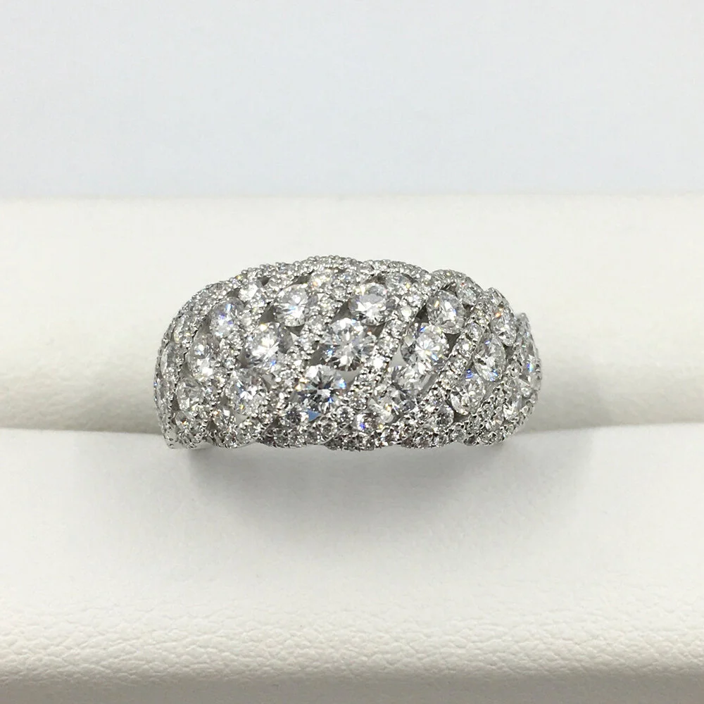 14K White Gold and Diamond Multi Wave Pattern Diamond Band