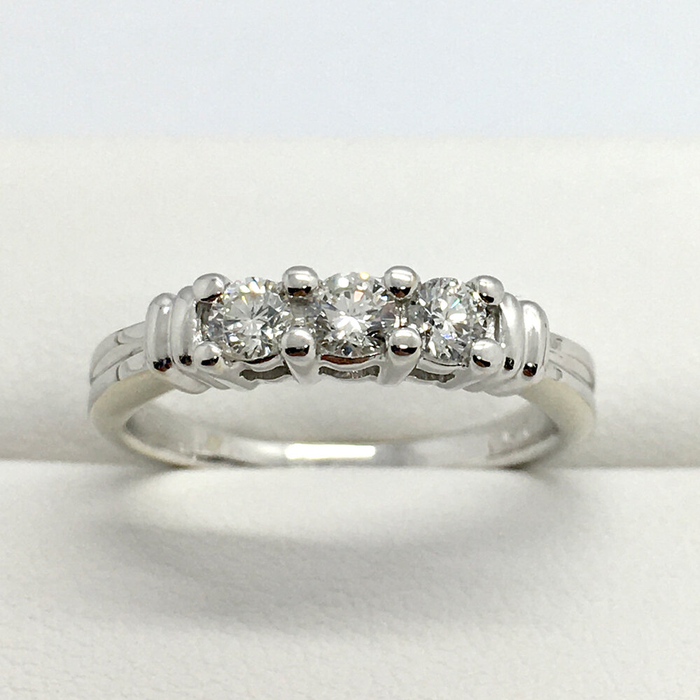 14K White Gold and Three Diamond Band