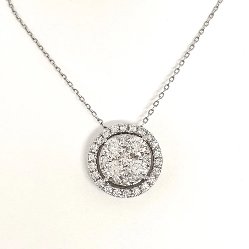 14K White Gold Multi Diamond Halo Pendant