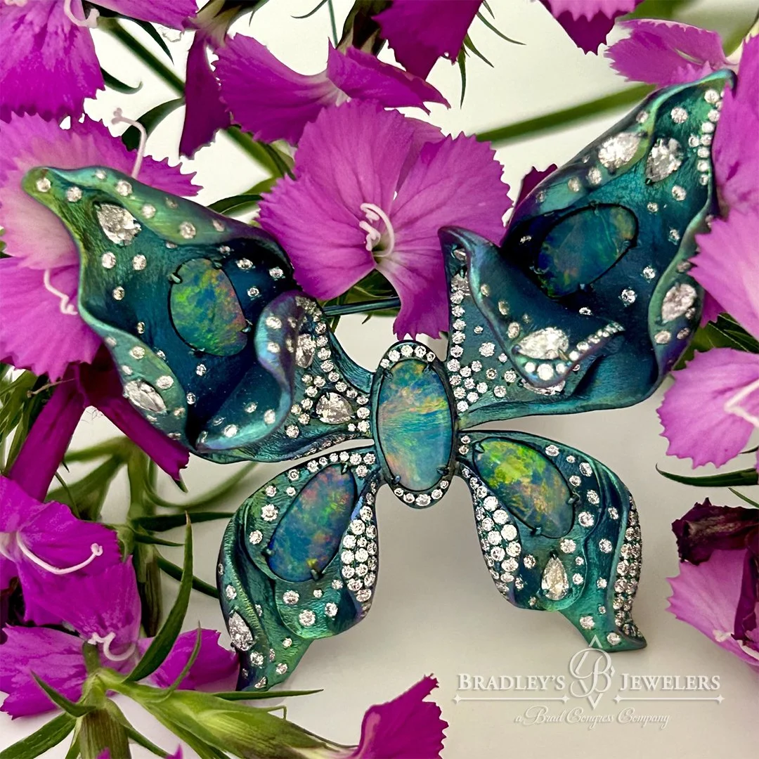 Love when we come across something we&rsquo;ve never seen before&hellip; this luminous iridescent colored gold butterfly is replete with rose cut diamonds and opals!! Just WOW!! Let your creative energy take flight&hellip; at Bradley&rsquo;s Jewelers