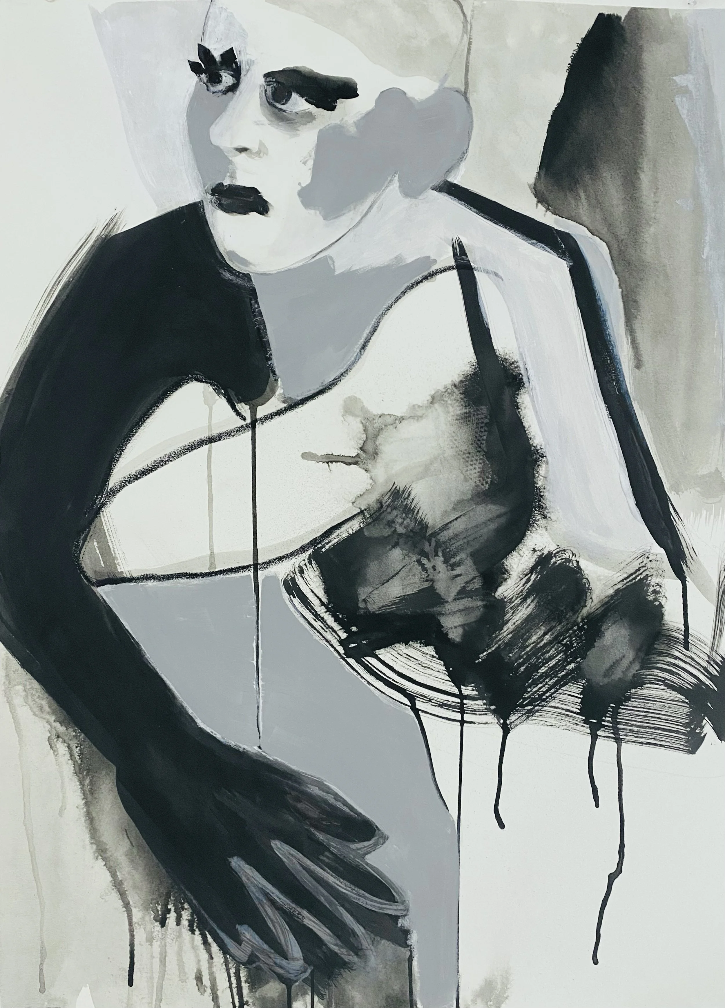 Valeska Gert. Ink, acrylic, and charcoal on paper. 22 × 30 inches