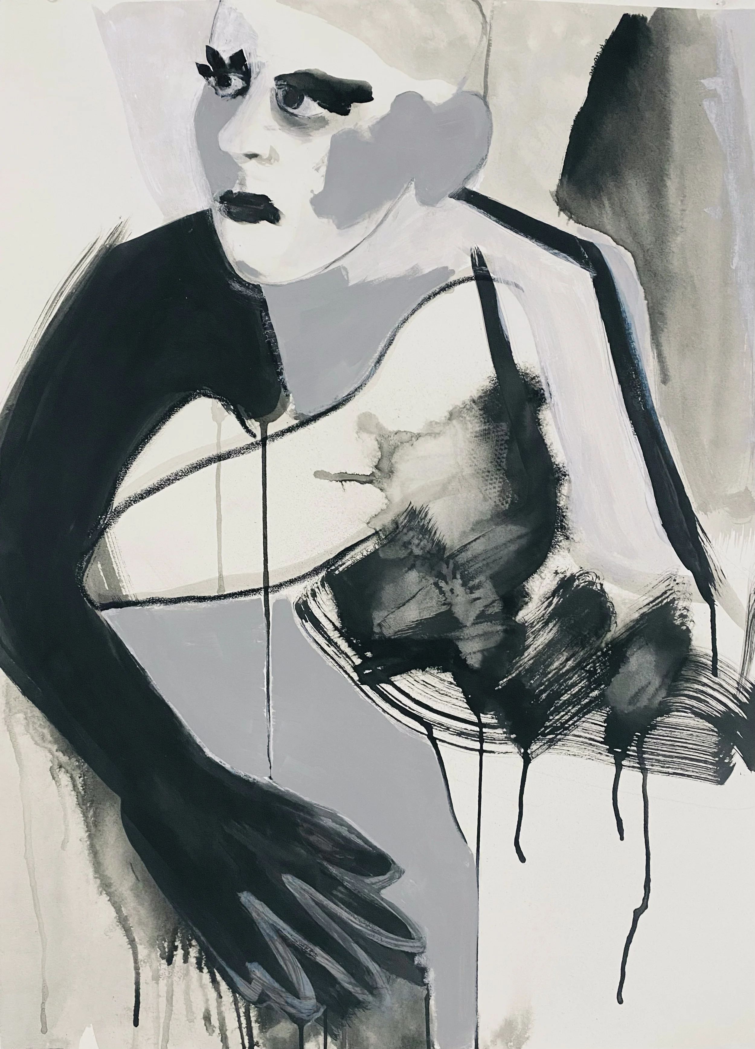  Valeska Gert. Ink, acrylic, and charcoal on paper.  22 × 30 inches 