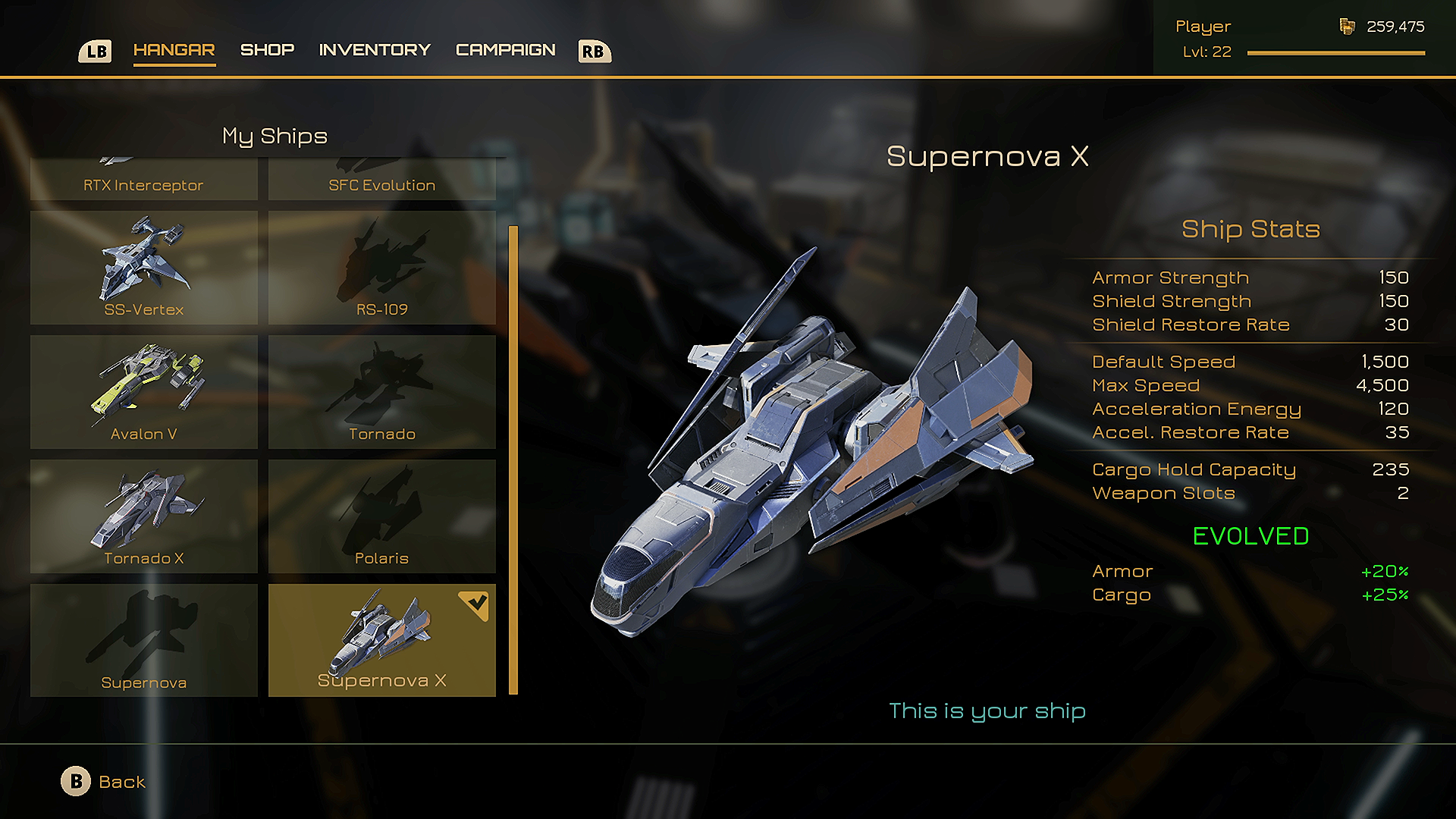 Upgrade your ship or acquire blueprints to unlock new ships!