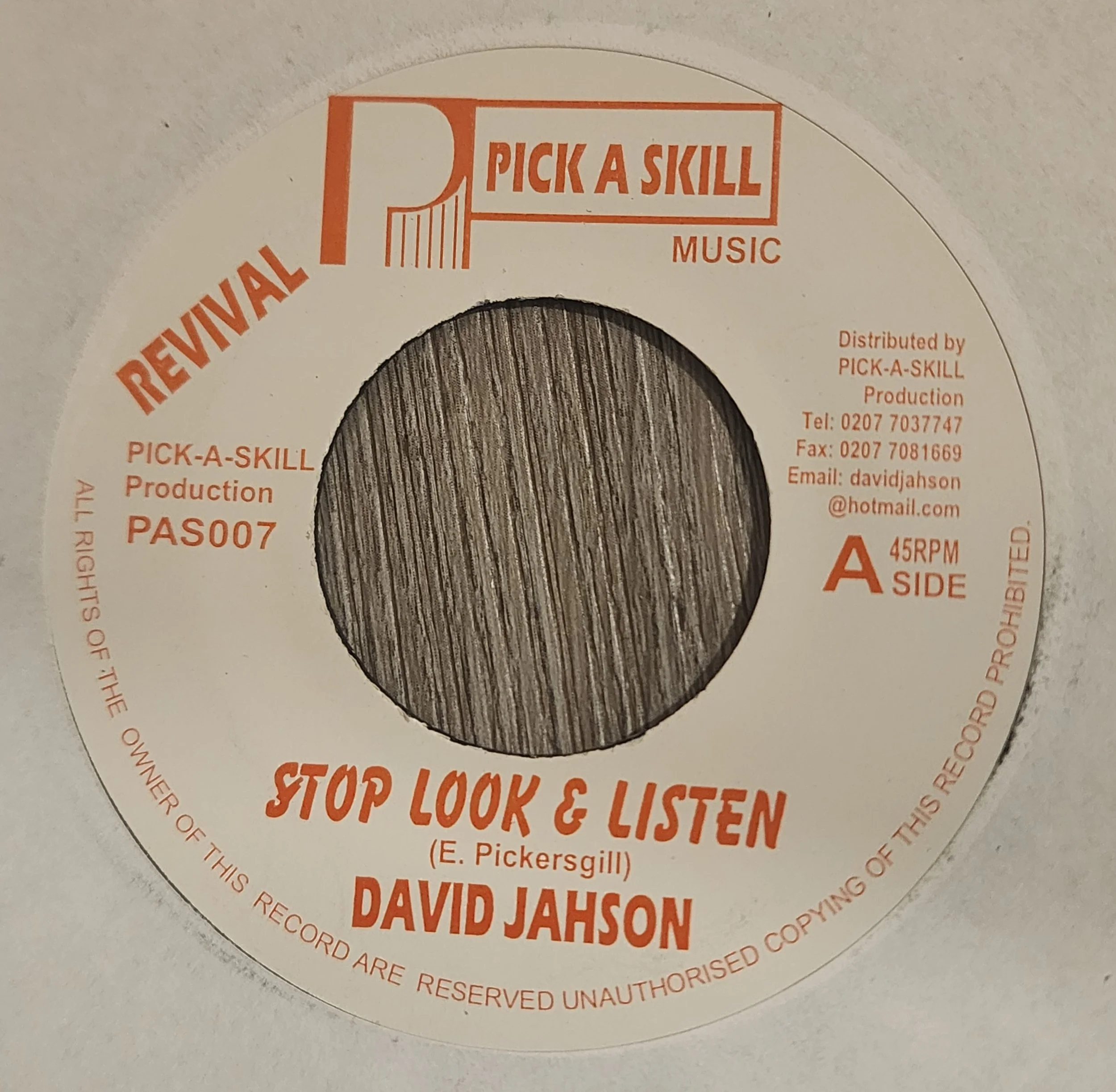 PAS-007 - David Jahson / Sly & Robbie - Stop Look & Listen + Listen & Learn Dub - 7