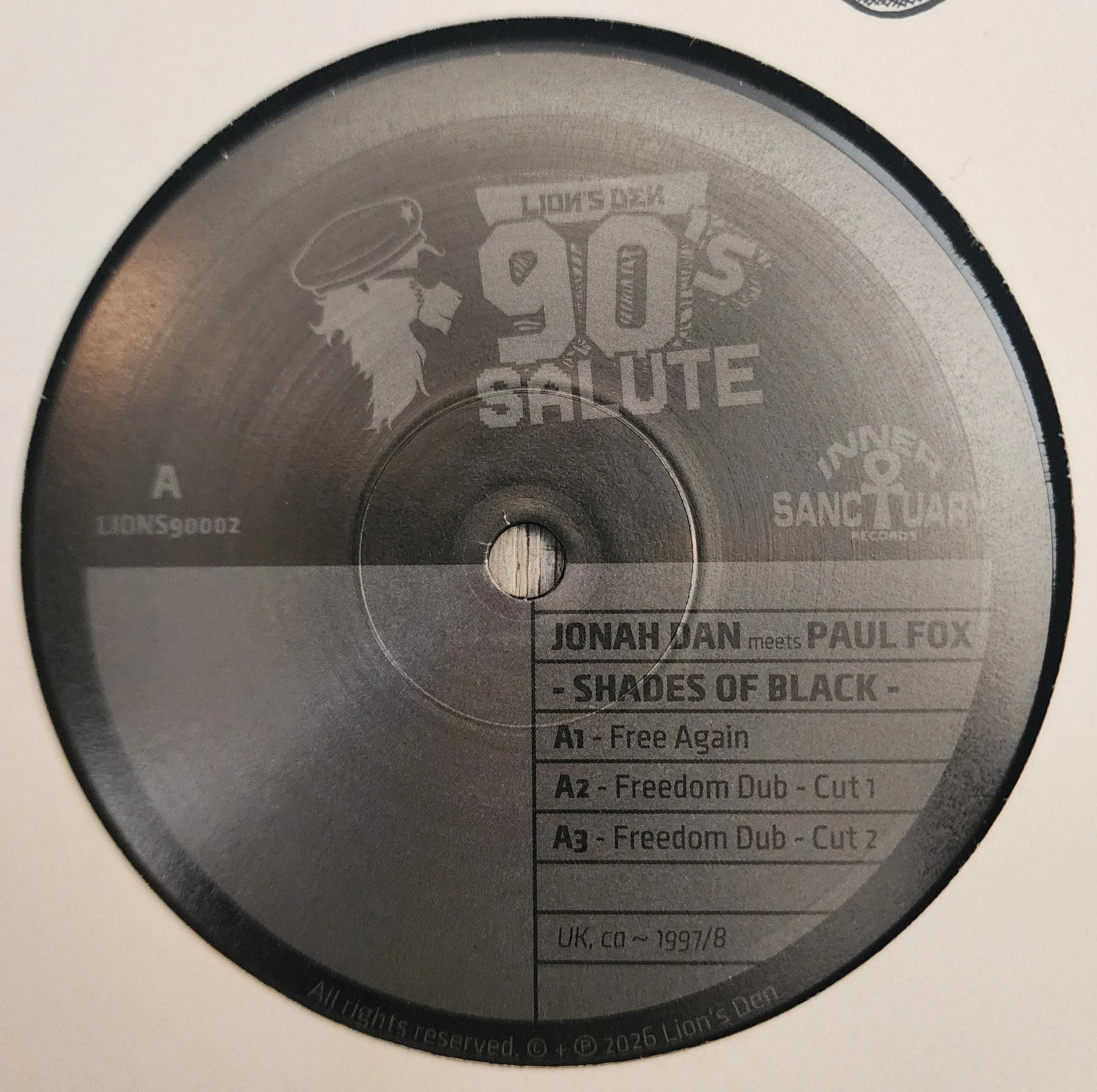 LIONS9-002 - Jonah Dan / Paul Fox / Shades Of Black - Free Again + Fight For The Right - 12"