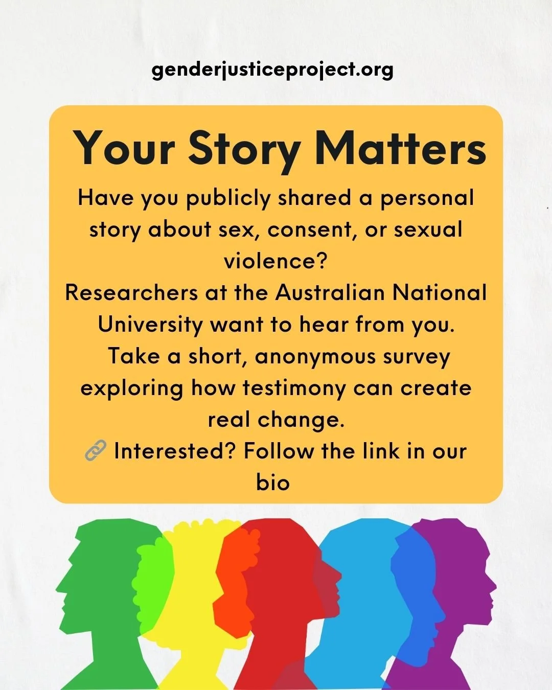 Have you ever shared your personal experience related to sex, consent, or sexual violence, whether online, in a formal submission, or in another public space?

Researchers at the Australian National University are conducting a short, anonymous survey