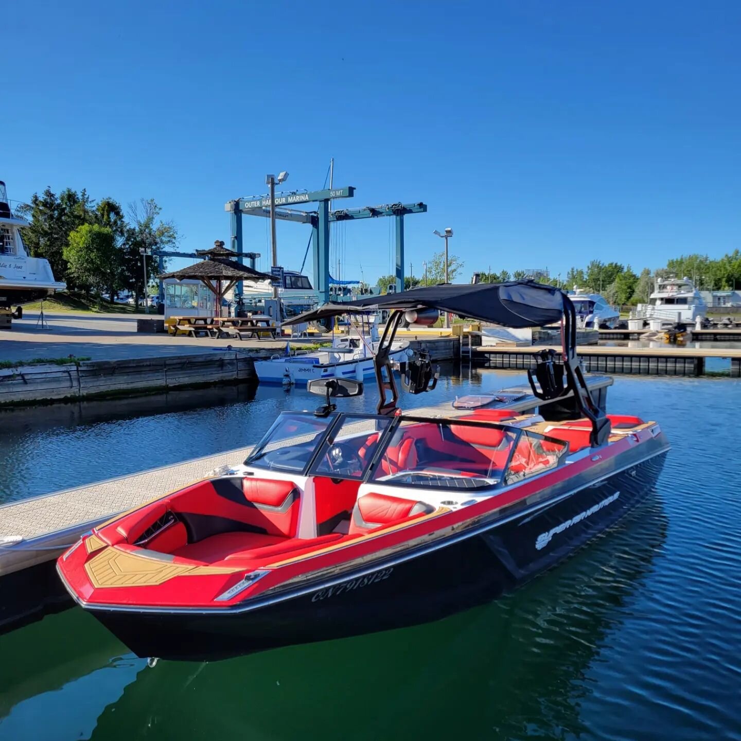 Rare red interior boat in the Marina. It was a pleasure detailing the  interior of this beautiful boat as well as assuring all the hard water marks were removed with our implacable polishing.