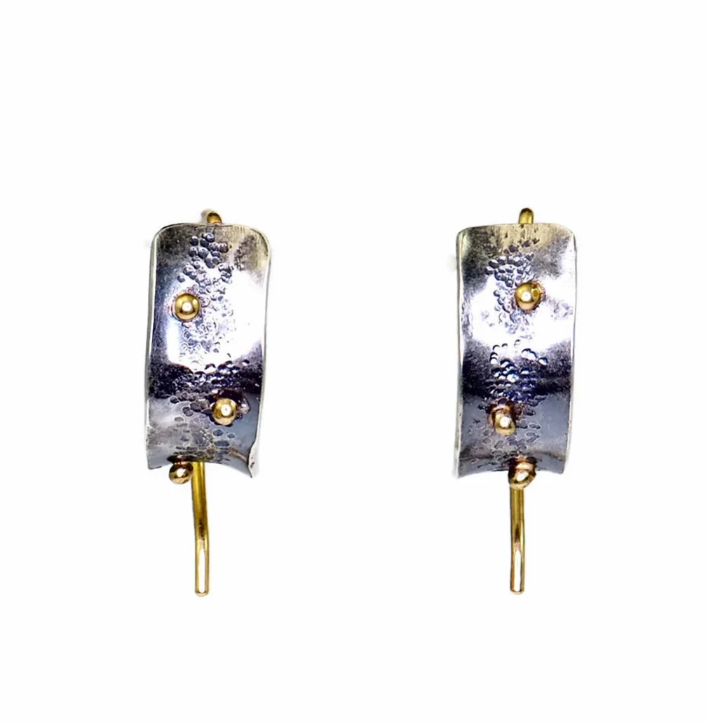 HALF HOOP MIXED METAL HOOP EARRINGS