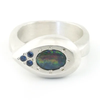 BOULDER OPAL AND SAPPHIRE RING BY JILL KATHLEEN DESIGNS