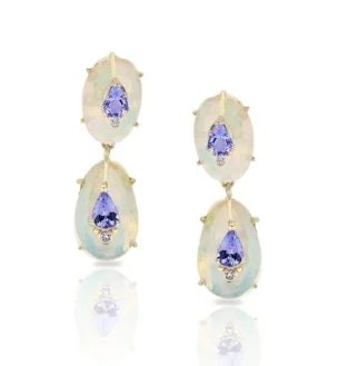 ETHIOPIAN OPAL, TANZANITE, DIAMOND DROP EARRINGS BY LORIANN JEWELRY