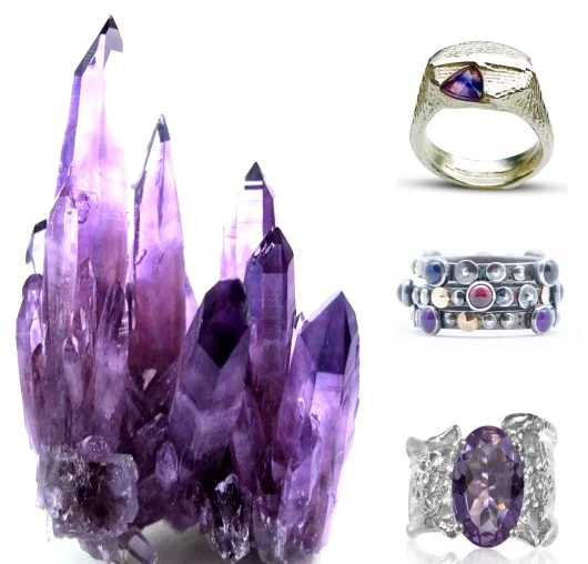 Our “Purple Power” feature on Instagram . Amethyst rings by I Spy Artisan Jewelry , Airy Heights Design and Kristen Baird® Amethyst crystal used in this editorial curation discovered on tumblr