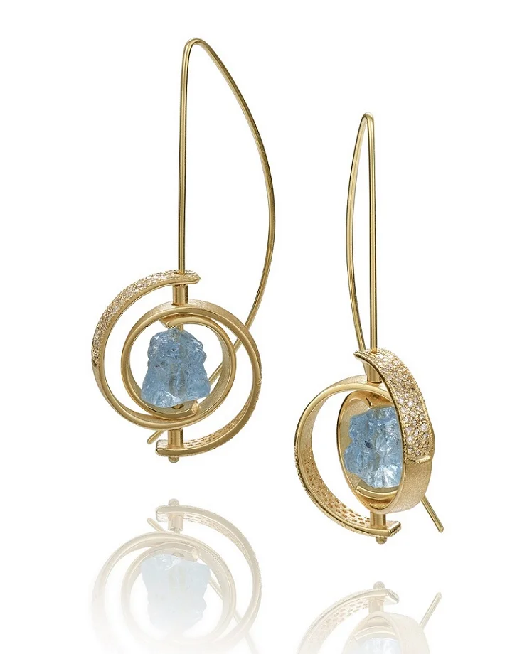 AQUAMARINE AND DIAMOND SPIRAL EARRINGS THE JEWELRY SHOWCASE